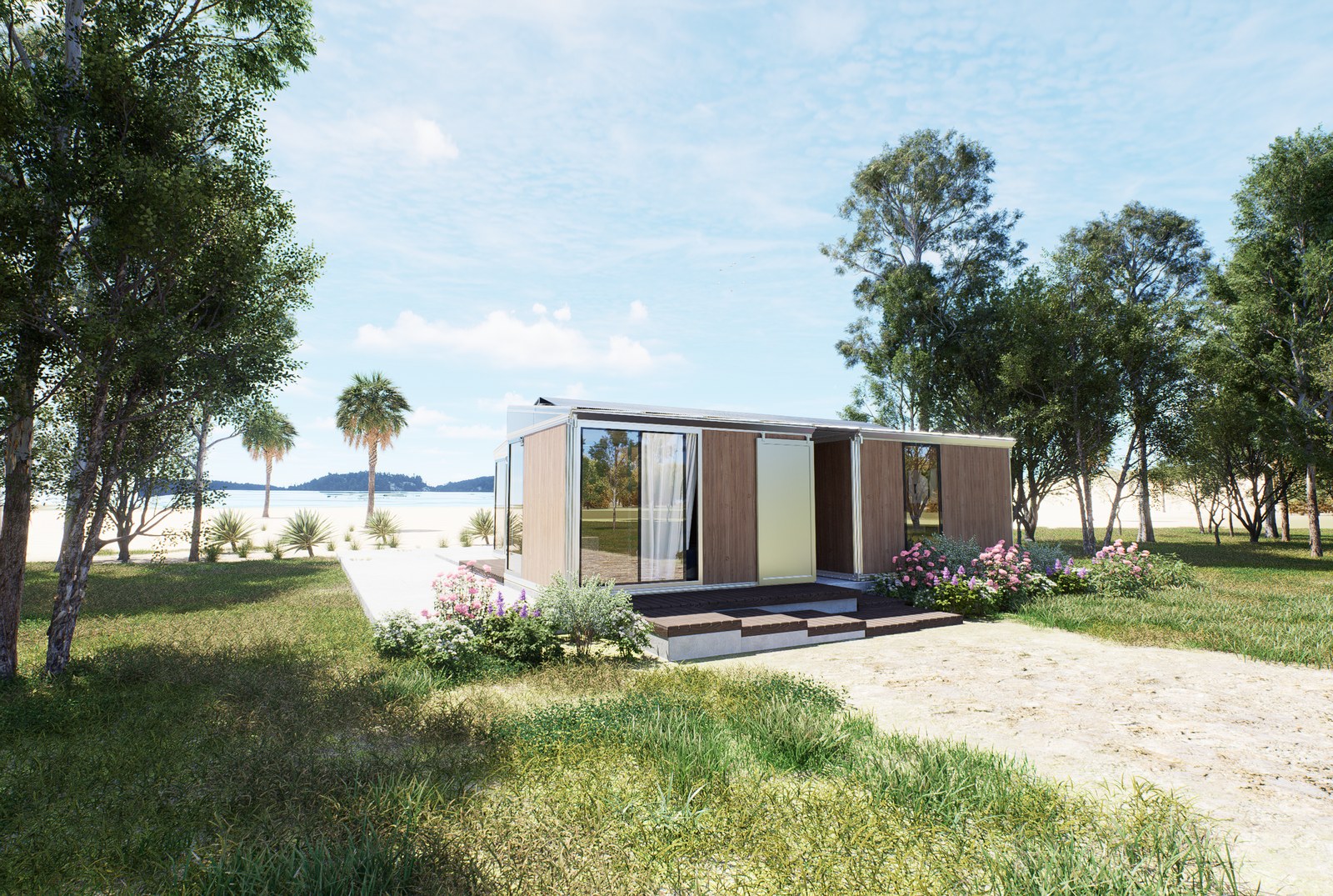 Anyplace 2-module coastal home — beach approach alternate angle