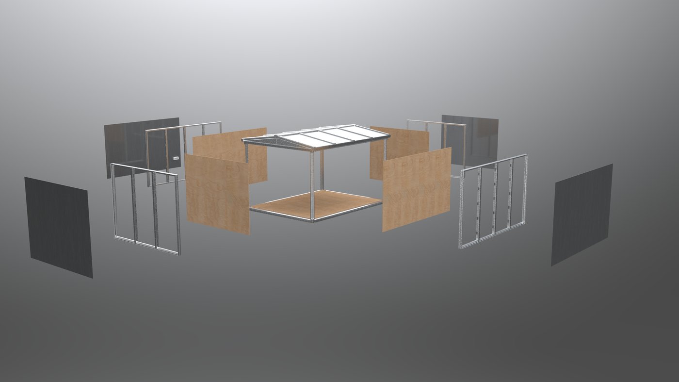 Anyplace module fully exploded — all panels separated